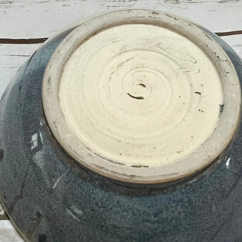 Studio Pottery Bowl Blue Cream Reactive Glaze Artisan Ceramic 6.5in